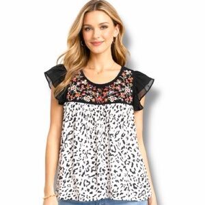 Dear Scarlet Leopard Print Flutter Sleeve Top